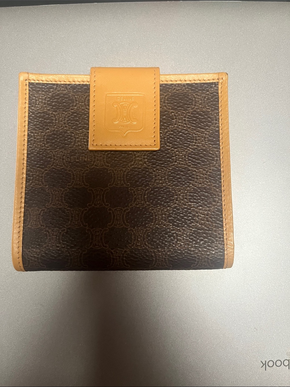 Celine Brown Monogram Canvas Wallet with Tan Leather Trim